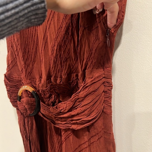 🔥Anthropology Orange Brown Midi Sheath Dress with Scoop Neck and Cap Sleeves🔥 - Picture 3 of 7